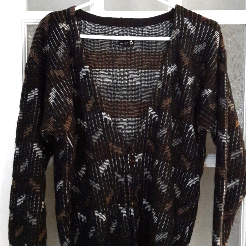 Urban Renewal Black Brown Gray Open-Knit Button Cardigan